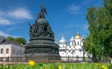 обоя города, - памятники,  скульптуры,  арт-объекты, памятник, тысячелетие, россии, софийский, собор, монумент, великий, новгород, россия, храм