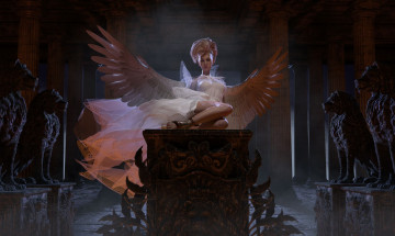 Картинка 3д+графика ангел+ angel крылья взгляд фон девушка
