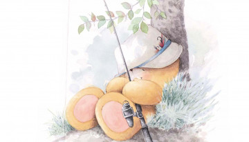 Картинка рисованное мишки+тэдди мишка шляпа удочка