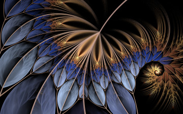 Картинка 3д графика fractal фракталы линии спираль лист листья