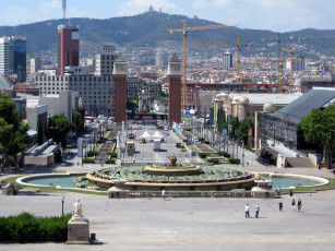 Картинка города барселона+ испания панорама фонтан