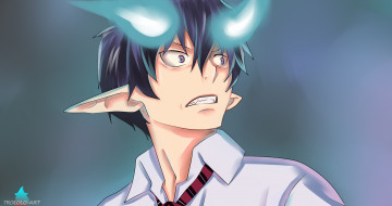 Картинка аниме ao+no+exorcist синее демон рин акумура арт синий экзорцист лицо парень пламя