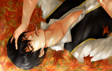 Картинка аниме gintama форма сигарета shinsengumi hijikata toushirou гинтама клен мужчина лежит листья
