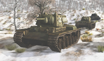 Картинка техника 3d лес снег зима танки