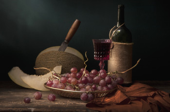 Картинка еда натюрморт вино виноград дыня