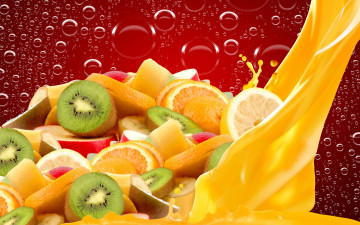 Картинка еда фрукты +ягоды сок дольки пузыри