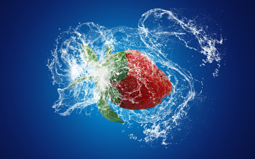 Картинка еда клубника +земляника ягода фон брызги вода
