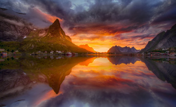 Картинка природа восходы закаты норвегия горы утро отражения