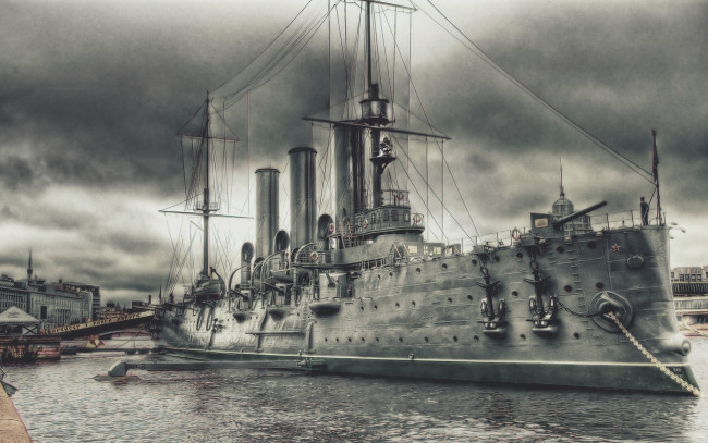 Обои картинки фото корабли, рисованные, крейсер, аврора, боевой, революция, ленинград, санкт-петербург