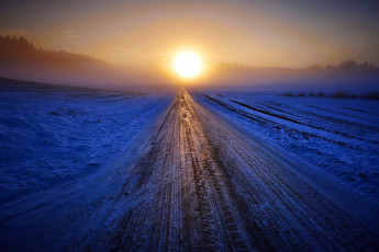 Картинка природа дороги закат снег дорога зима