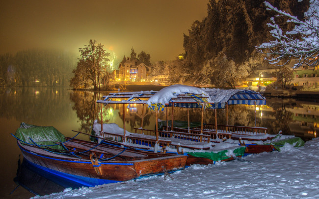 Обои картинки фото корабли, лодки,  шлюпки, озеро, снег