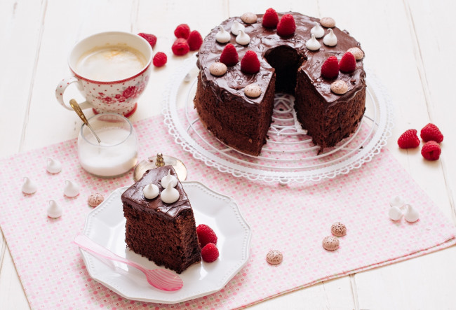 Обои картинки фото еда, торты, лакомство, торт, малина, чай