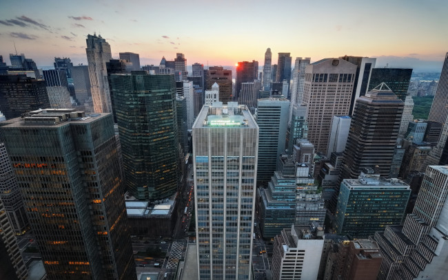 Обои картинки фото города, нью-йорк , сша, панорама, здания, дома, закат