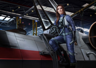Картинка фэнтези _star+wars девушка фон взгляд униформа самолет