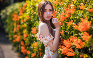 Картинка девушки -+азиатки цветы азиатка платье