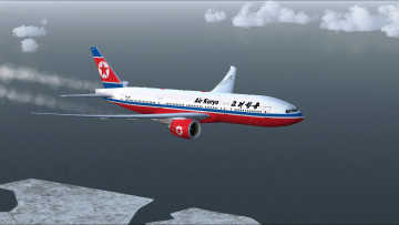 обоя boeing 777-200lr air koryo, авиация, пассажирские самолёты, самолет, полет, льды, море