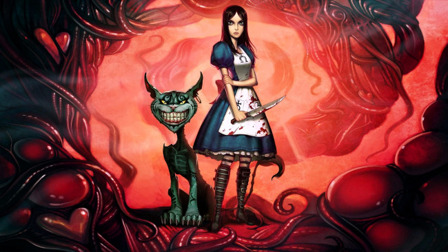 Обои картинки фото видео игры, american mcgee’s alice, алиса, нож, кот