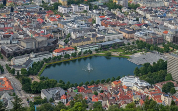 Картинка города берген+ норвегия водоем фонтан панорама