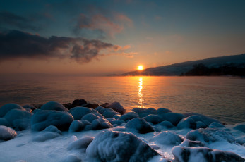 Картинка природа восходы закаты закат озеро камни