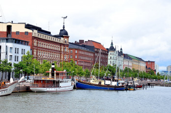 Картинка города хельсинки финляндия река баркас здания