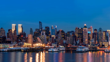 Картинка города нью-йорк+ сша ночь дома река огни нью йорк