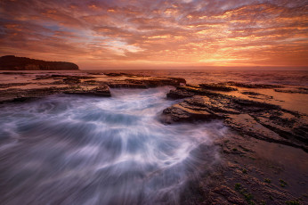 Картинка природа восходы закаты выдержка волны скалы море небо