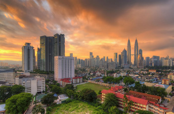 обоя города, куала-лумпур , малайзия, башни, панорама