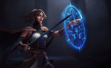 Картинка фэнтези магия меч оружие взгляд девушка арт