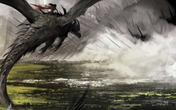 Картинка фэнтези драконы дракон полет дым туман