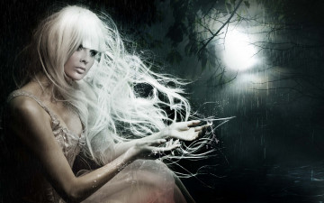 Картинка фэнтези фотоарт девушка призрак мёртвая бледная белые волосы привидение ночь