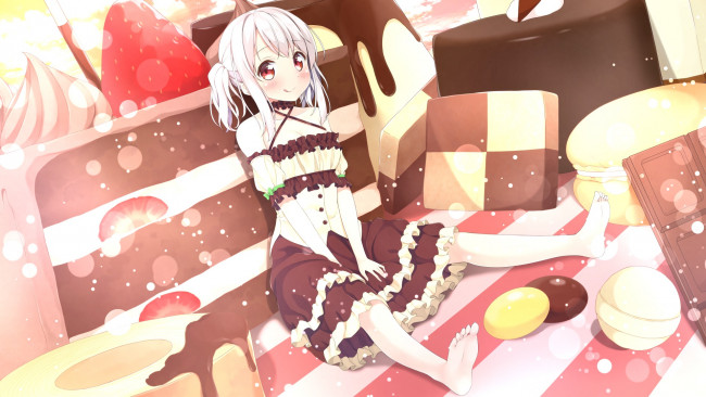 Обои картинки фото аниме, unknown,  другое, сладости, девочка, karutamo