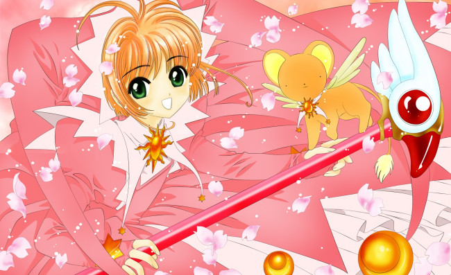 Обои картинки фото аниме, card captor sakura, взгляд, фон, девушка