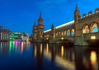 Картинка города берлин+ германия вечер башни мост река
