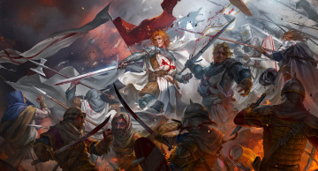 Картинка фэнтези люди мечи кровь битва crusaders art воины saracens