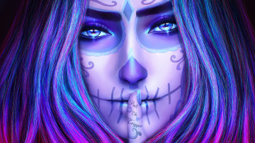 Картинка фэнтези нежить череп sugar skull day of the dead лицо dia de los muertos девушка art взгляд красота палец