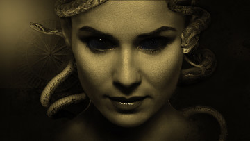 Картинка фэнтези фотоарт девушка фон взгляд змея портрет