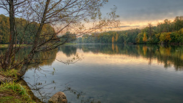 Картинка природа парк водоём закат москва кузьминки россия