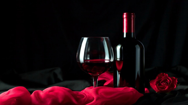 Обои картинки фото еда, напитки,  вино, шарф, бутылка, роза, бокал, вино