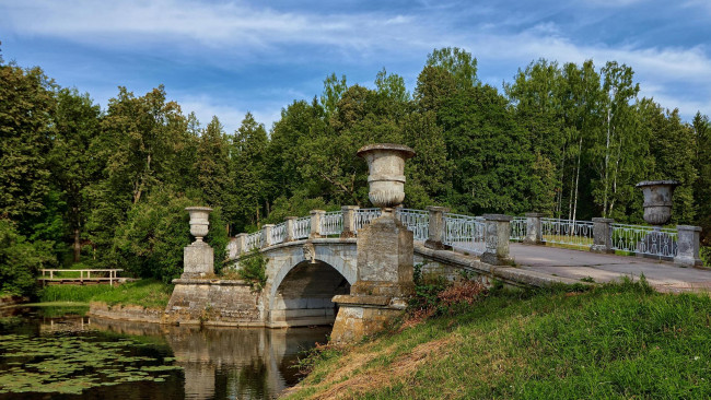 Обои картинки фото природа, парк, павловский, санкт-петербург, мост, река, славянка