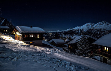 Картинка города -+огни+ночного+города горы зима снег вечер огни