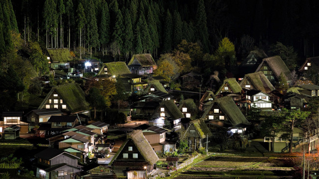 Обои картинки фото shirakawa village, japan, города, - огни ночного города, hirakawa, village
