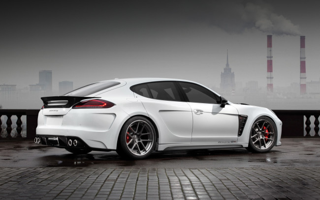 Обои картинки фото 2020 porsche panamera stingray gtr, автомобили, porsche, panamera, stingray, gtr, 2020, вид, сзади, белый, люкс, купе, тюнинг, немецкие