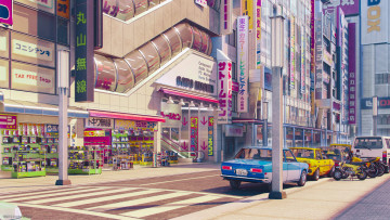 обоя аниме, город,  улицы,  интерьер,  здания