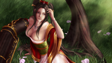 Картинка рисованное люди девушка фон взгляд кимоно