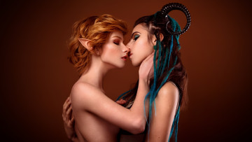 Картинка анастасия+жилина девушки анастасия жилина эльф демон поцелуй cosplay красотка девушка модель рыжеволосая поза стройная сексуальная флирт