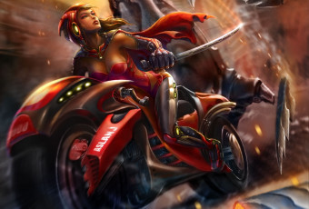 Картинка фэнтези девушки мотоцикл