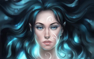 Картинка фэнтези эльфы девушка эльф голубые глаза узор