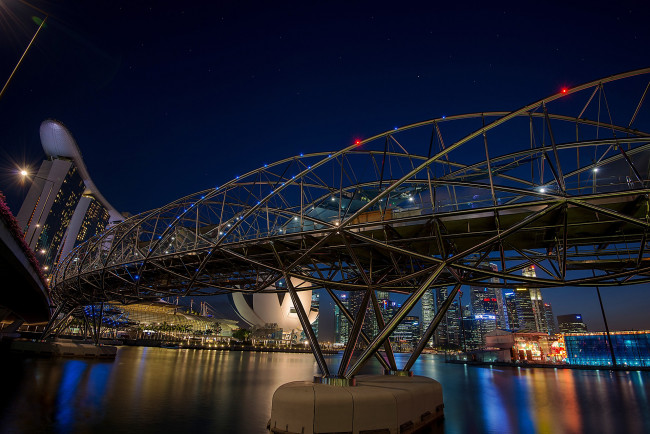 Обои картинки фото singapore, города, сингапур , сингапур, ночь, мост