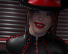 Картинка 3д+графика портрет+ portraits девушка улыбка шляпа фон взгляд