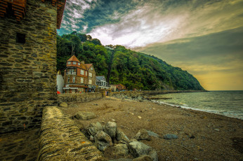 Картинка lynmouth+bay города -+пейзажи море пляж гора здание